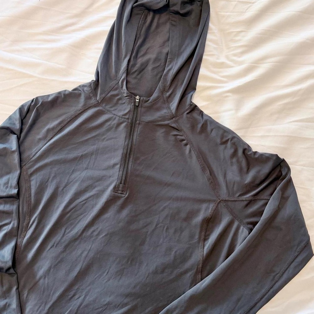 LL Bean Womens Quarter Zip Hoodie Charcoal Gray Athletic Pullover 301350 L REG